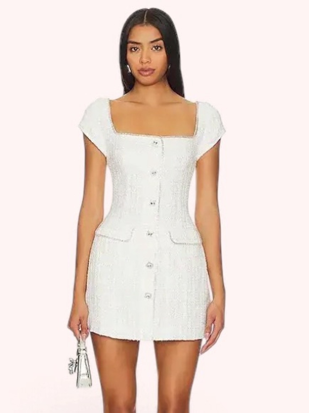 SAU LEE Annabelle Crystal Tweed Mini Dress White Bridal